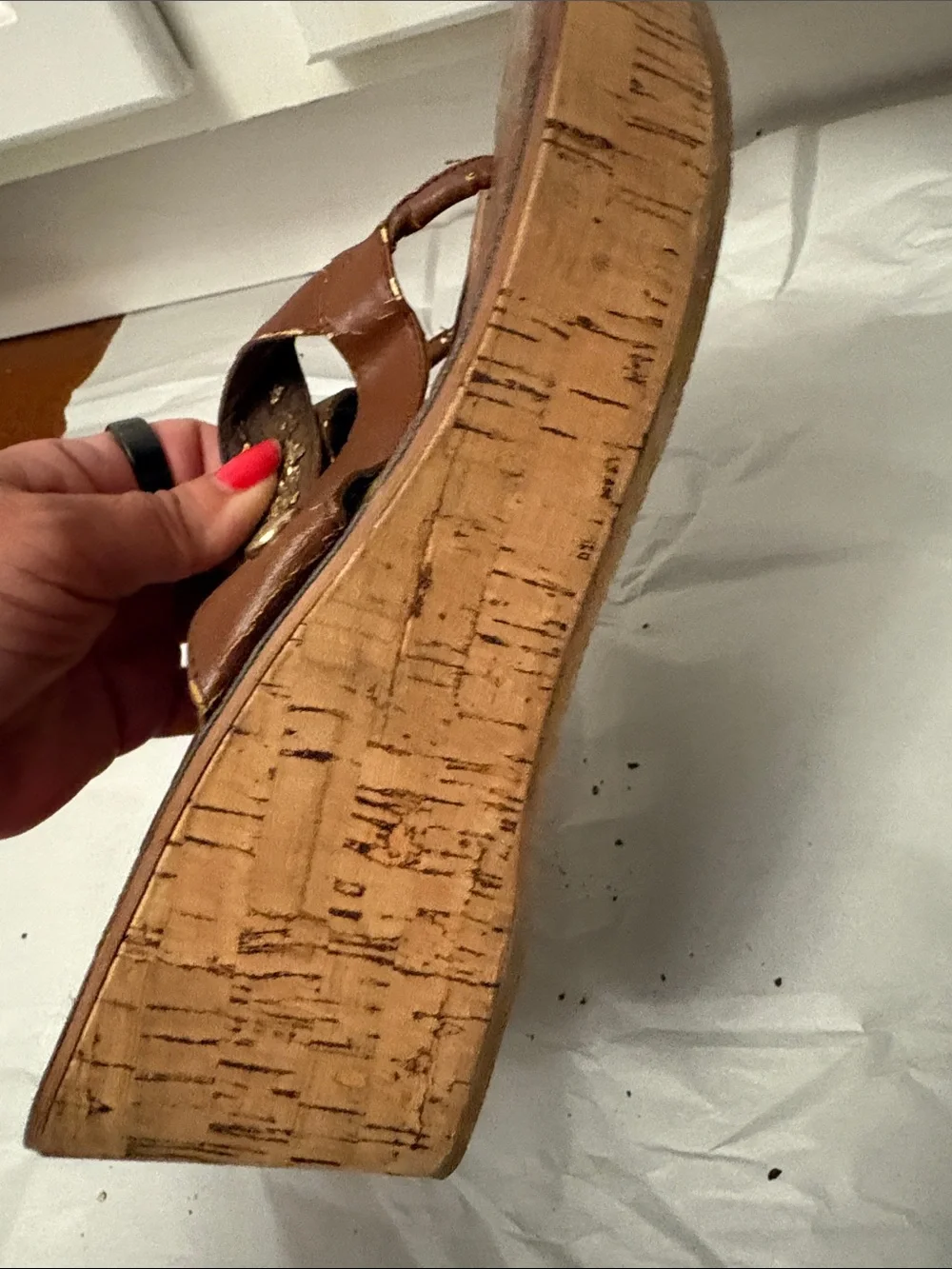 Cork Sam Edelman Wedge Thong Sandals in Brown Women